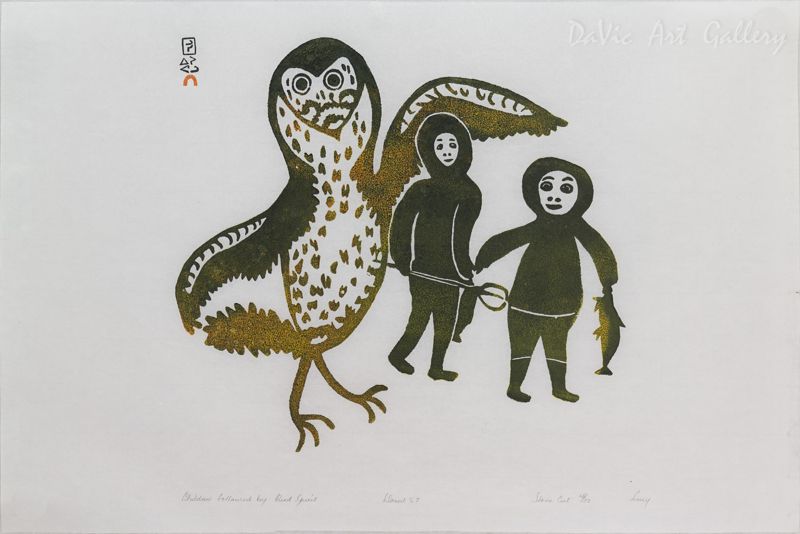Lucy Qinnuayuak (Kinngait), Bambini seguiti dallo spirito degli uccelli, 1967.