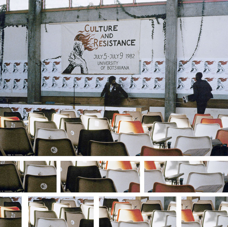 Los organizadores se preparan para la primera sesión del Simposio y Festival de las Artes sobre Cultura y Resistencia, Gaborone, Botswana, 1982. Crédito: Anna Erlandsson vía Freedom Park